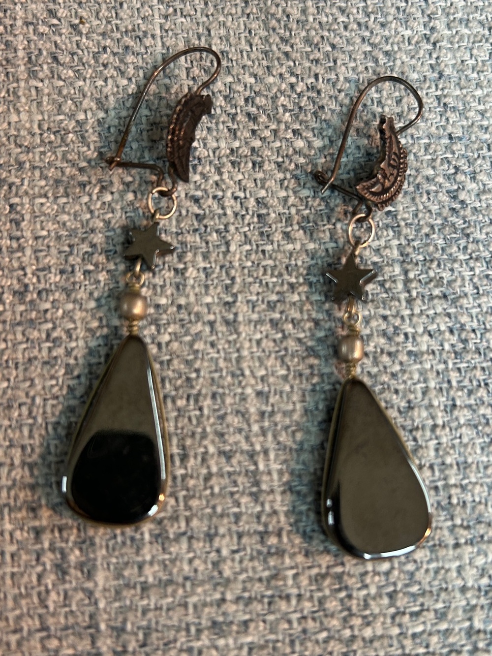 Black Teardrop Moon/Star Dangle Earrings - Women Jewelry